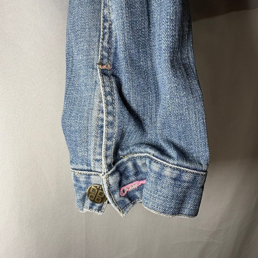 Vintage‎ Plugg Denim Jacket Womens Blue Distressed Bleach Floral Y2K Trucker - Picture 2 of 10